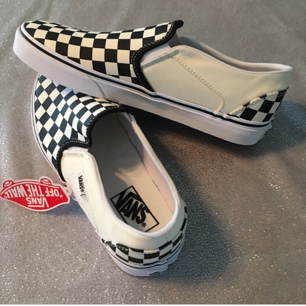 NWT black and white checkered slip on vans